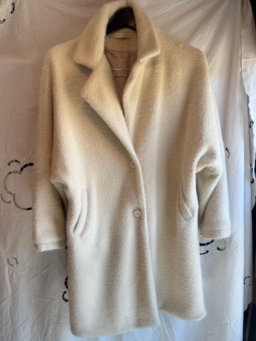 Massimo Vintage Y2K Cream Plush Single-Breasted Pea Coat Large
